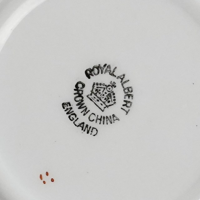 Early Royal Albert Crown China mark — ROYAL ALBERT arched over a crown, CROWN CHINA, ENGLAND