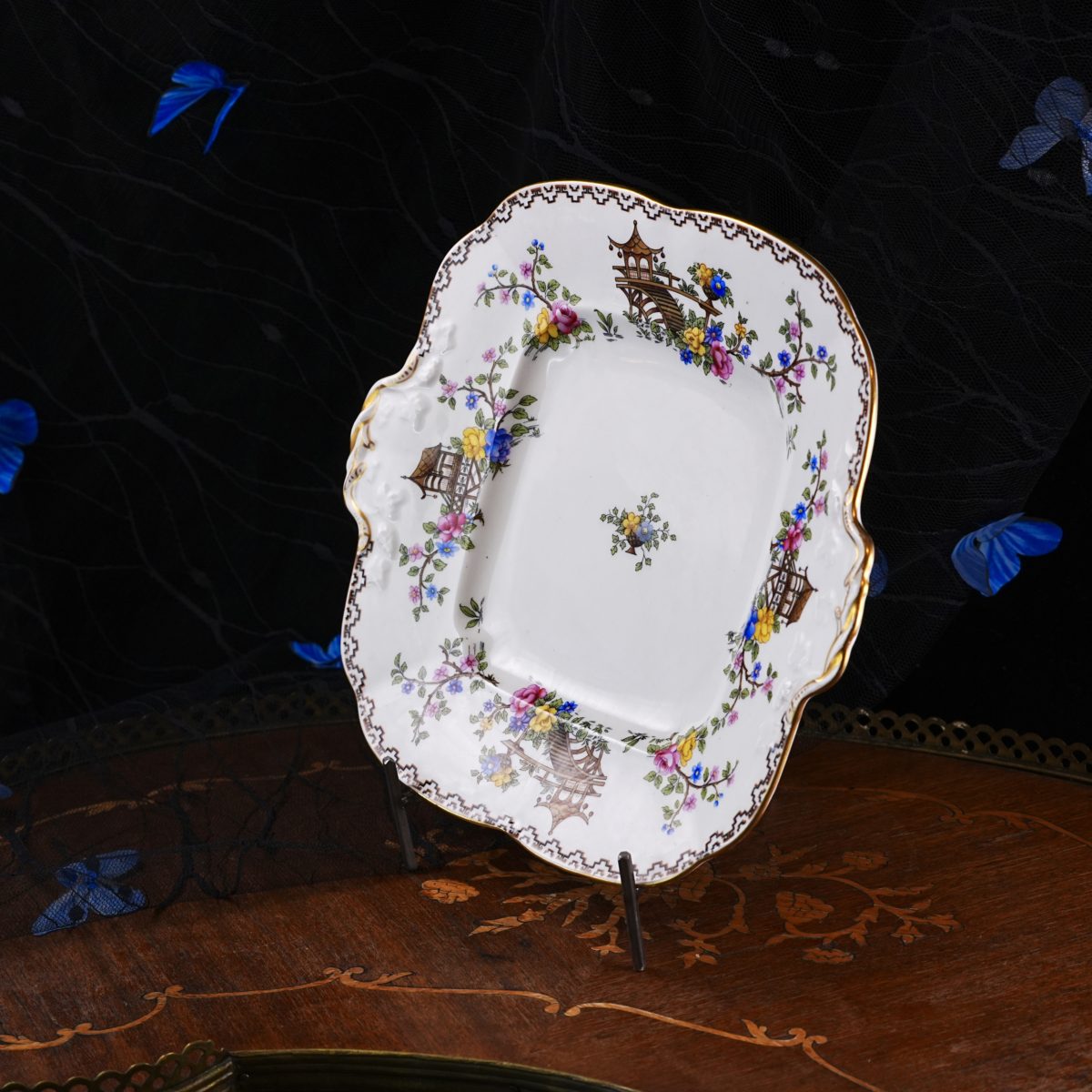 Vintage Aynsley Chinoiserie Cake Plate photo 3