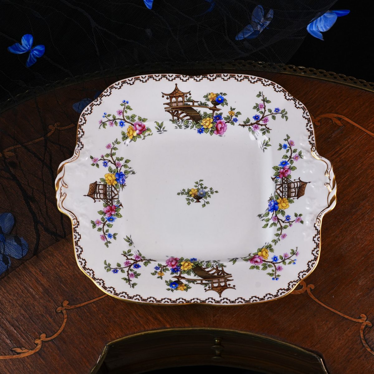 Vintage Aynsley Chinoiserie Cake Plate photo 4