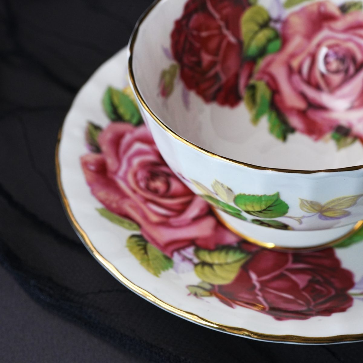 Vintage Aynsley Hand-Tinted Cabbage Rose Teacup & Saucer photo 2