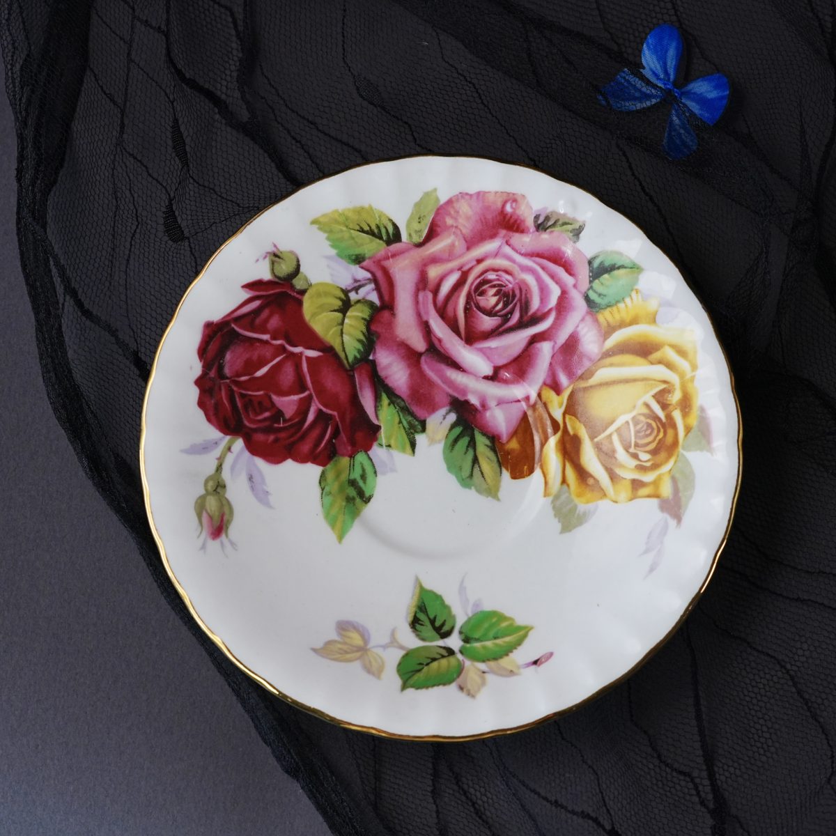 Vintage Aynsley Hand-Tinted Cabbage Rose Teacup & Saucer photo 5
