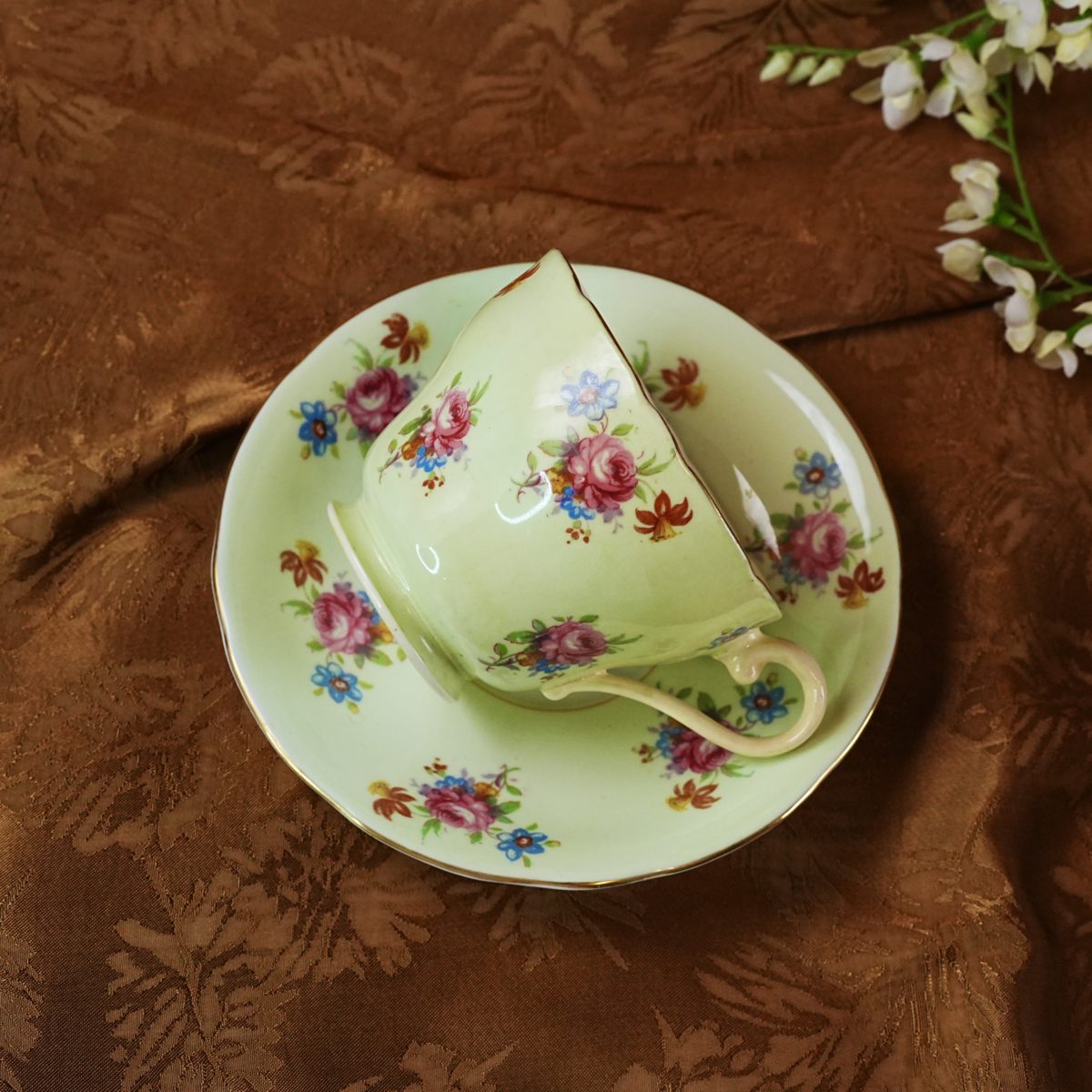 Vintage Aynsley Mint Green Teacup & Saucer photo 5