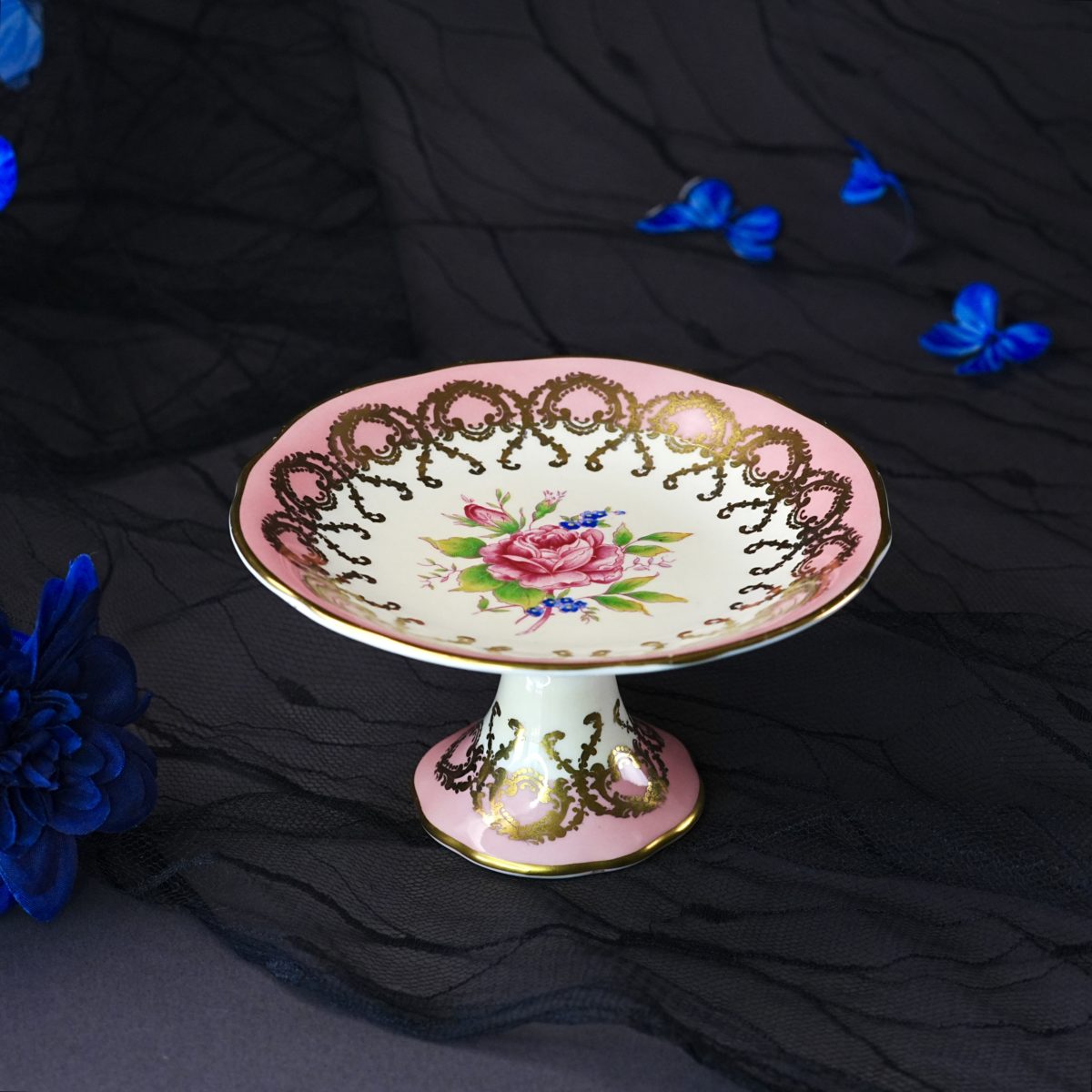 Vintage Aynsley Pink & Gold Footed Sweetmeat Compote photo 2