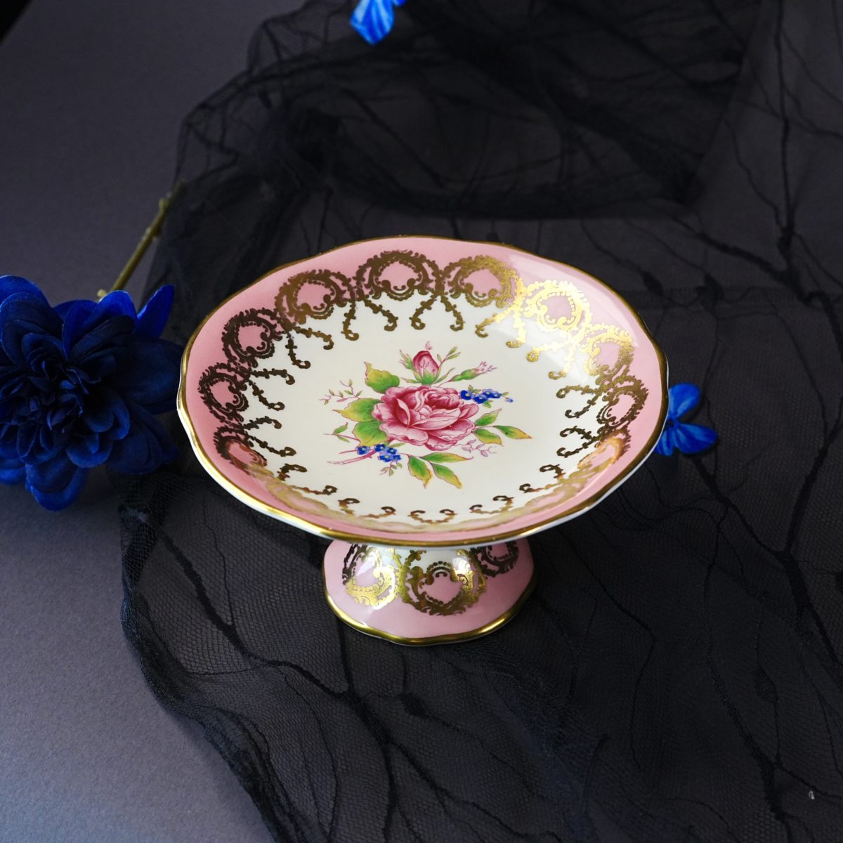 Vintage Aynsley Pink & Gold Footed Sweetmeat Compote photo 3