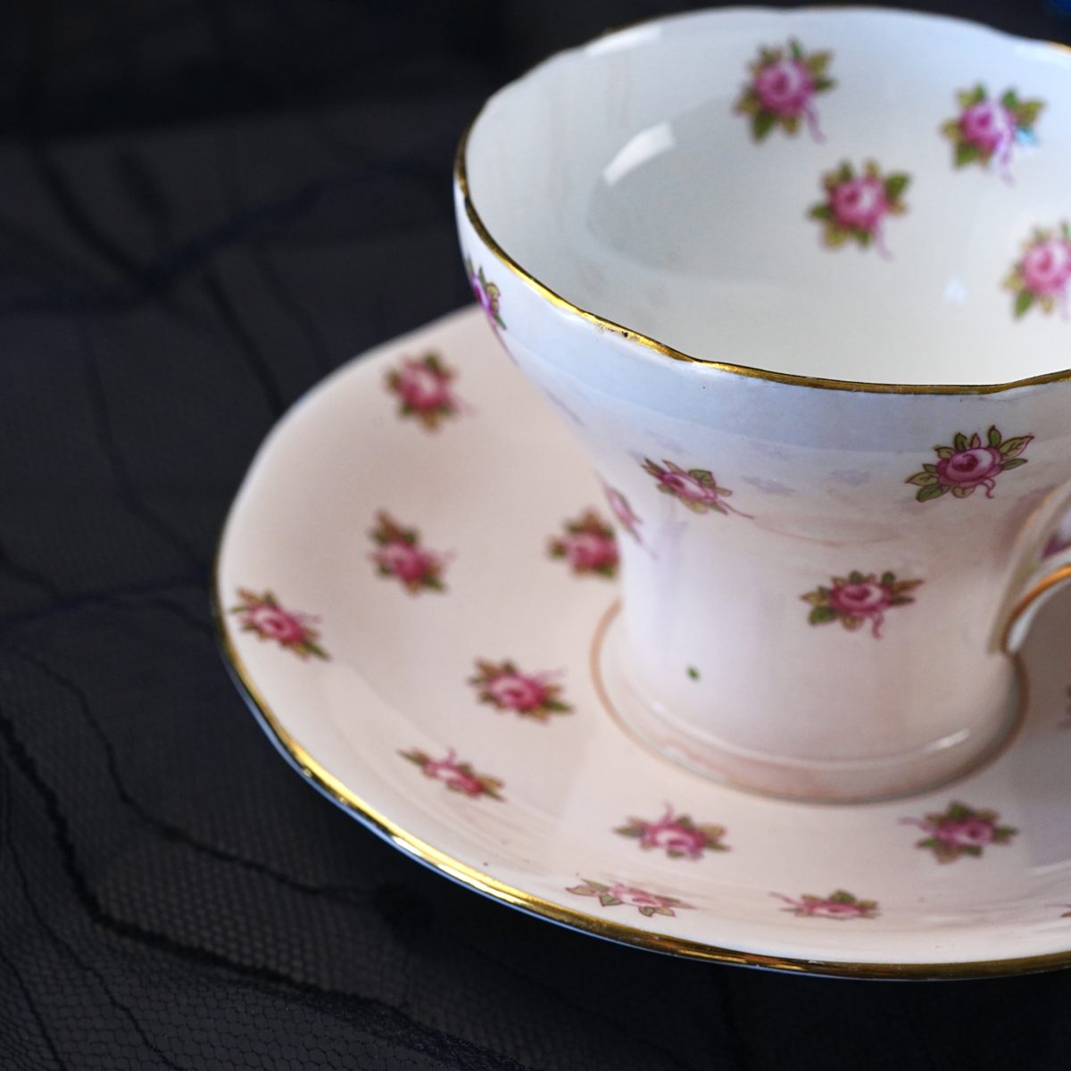 Vintage Aynsley Pink Rosebud Corset Teacup & Saucer photo 2