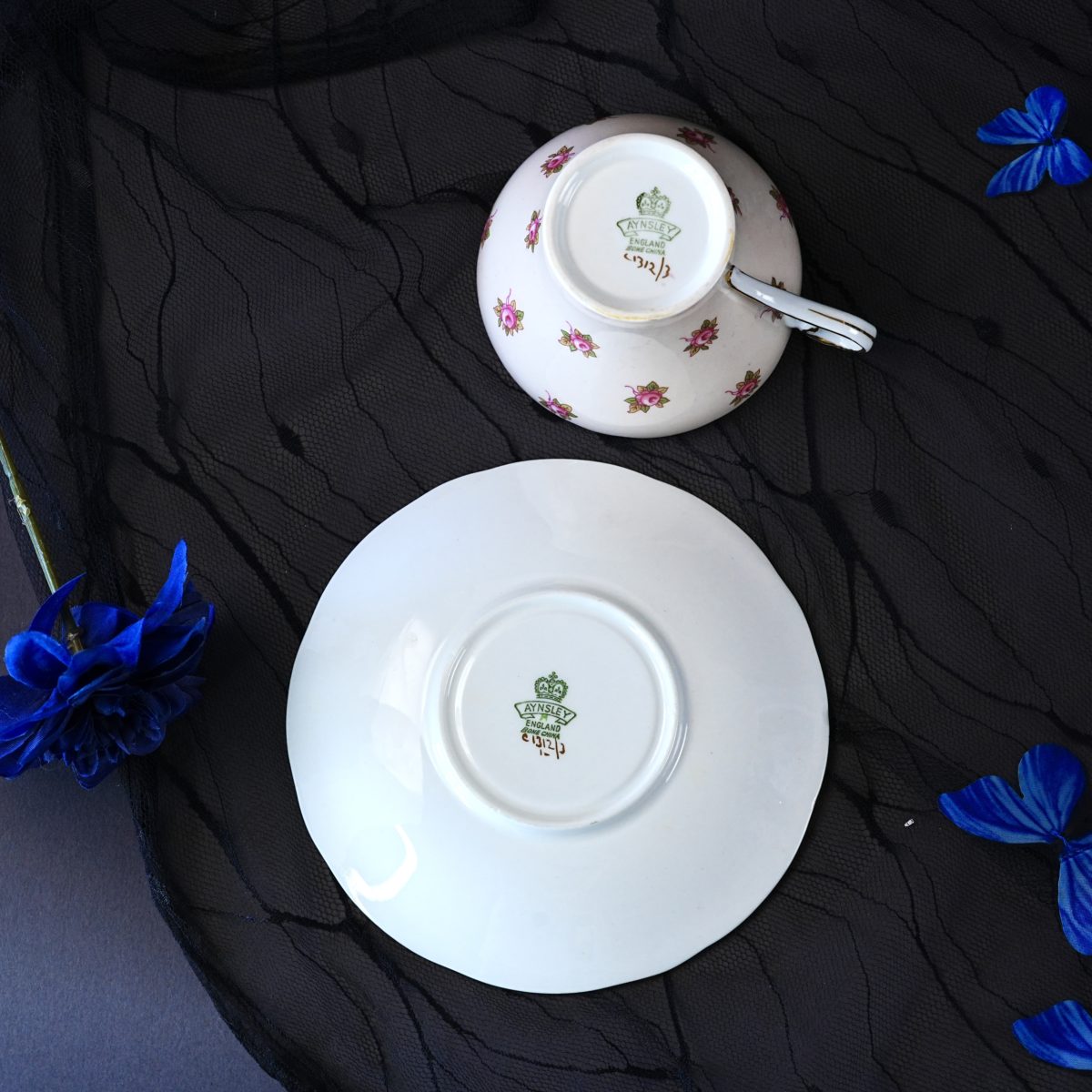 Maker's mark on the base of Vintage Aynsley Pink Rosebud Corset Teacup & Saucer