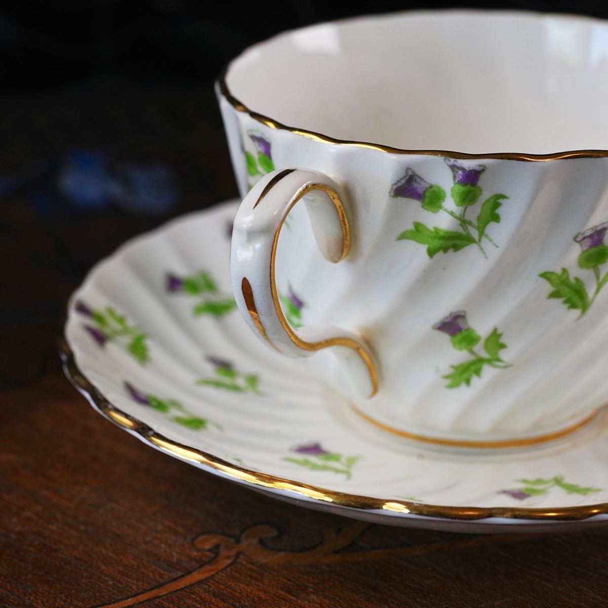 Vintage Aynsley Thistle Teacup and Saucer photo 2