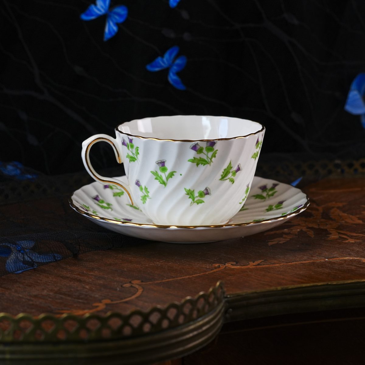 Vintage Aynsley Thistle Teacup and Saucer photo 4