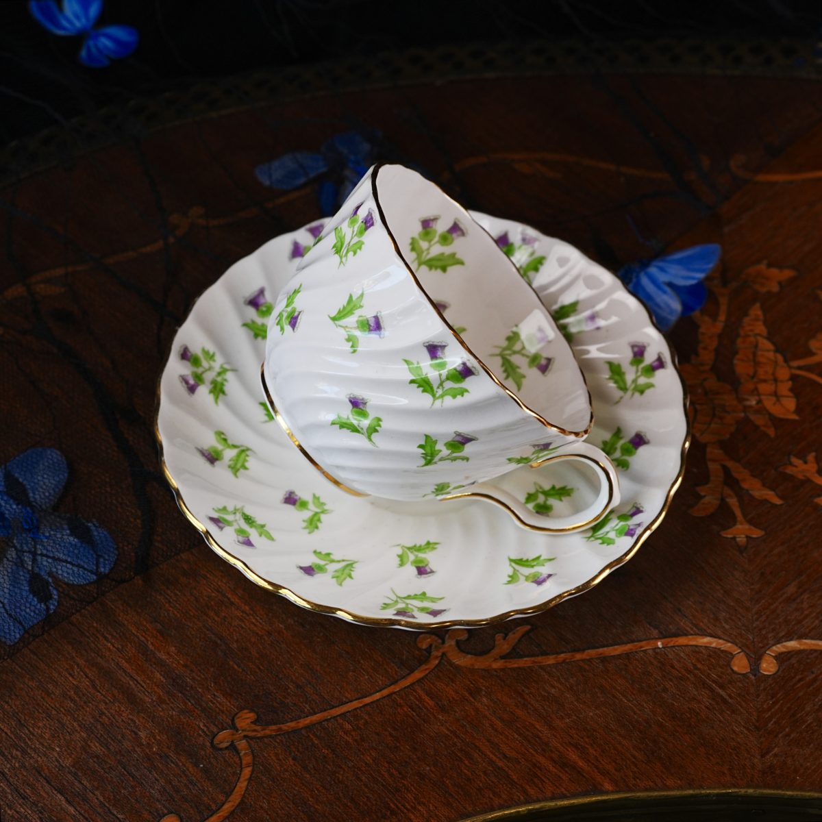 Vintage Aynsley Thistle Teacup and Saucer photo 5