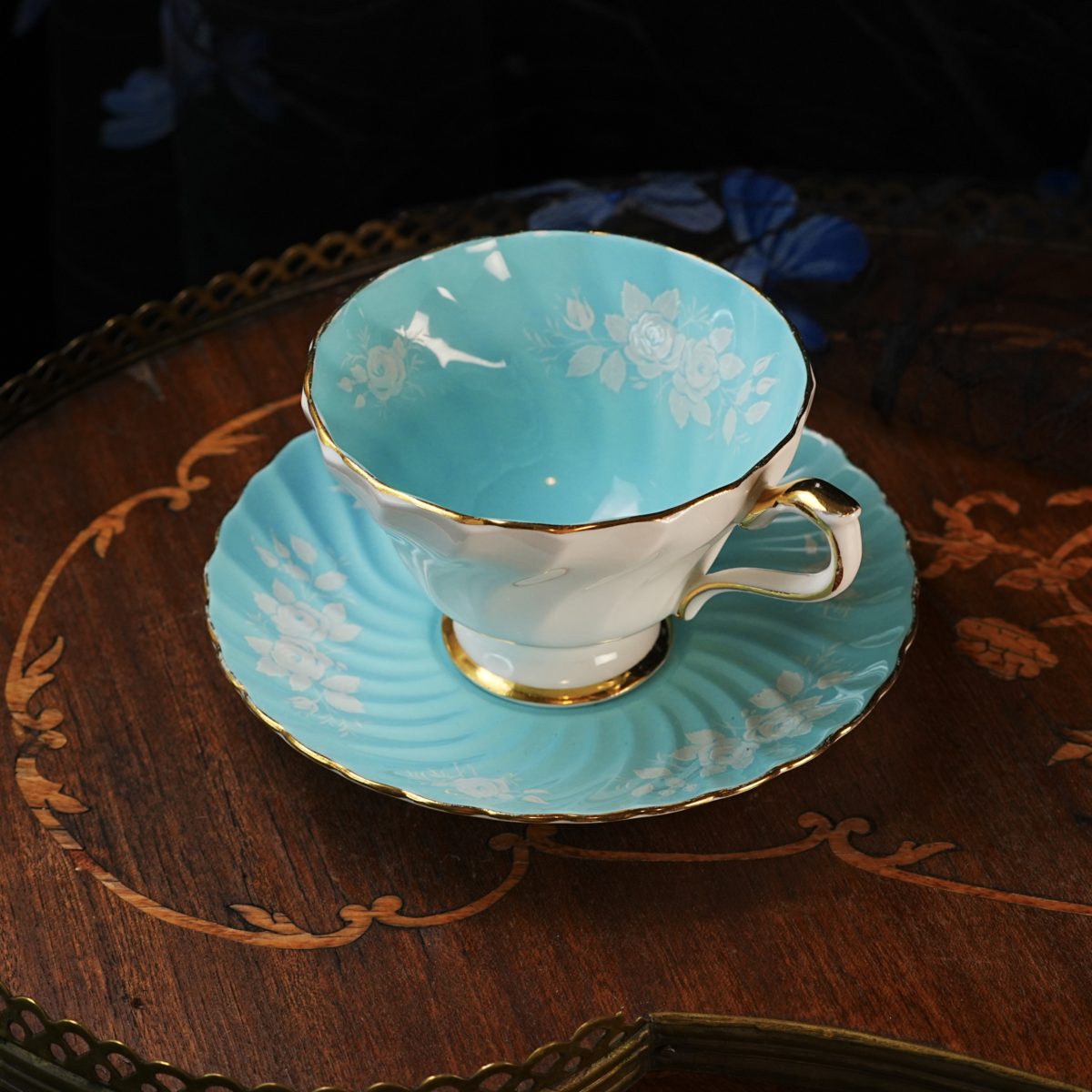 Vintage Aynsley Turquoise Teacup & Saucer photo 2
