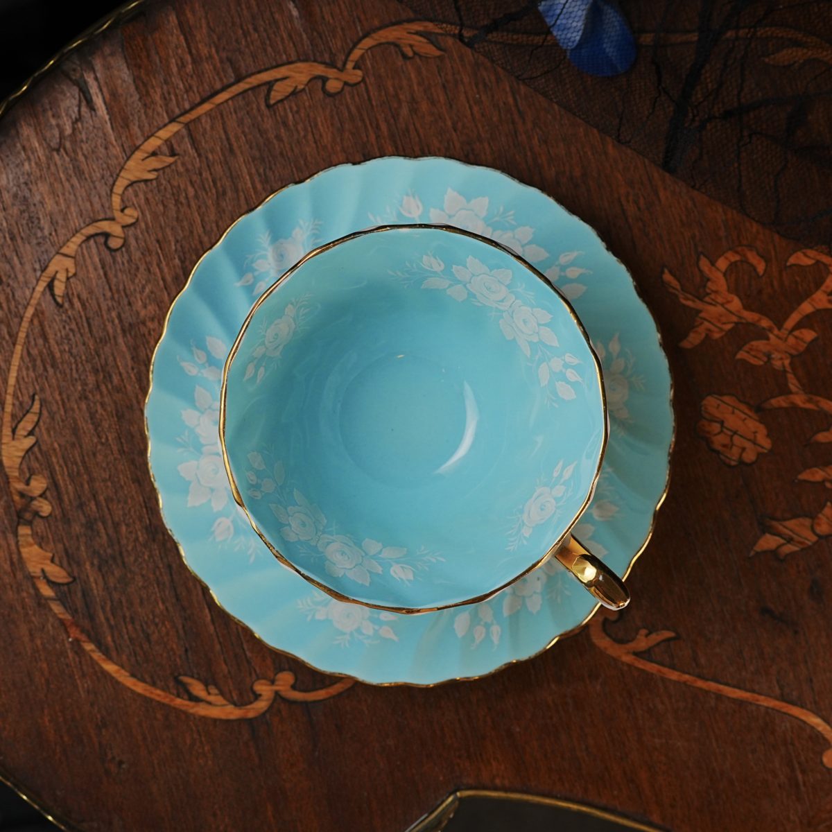 Vintage Aynsley Turquoise Teacup & Saucer photo 4