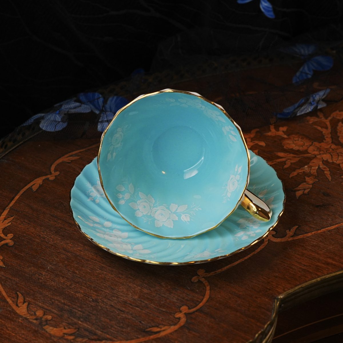Vintage Aynsley Turquoise Teacup & Saucer photo 5