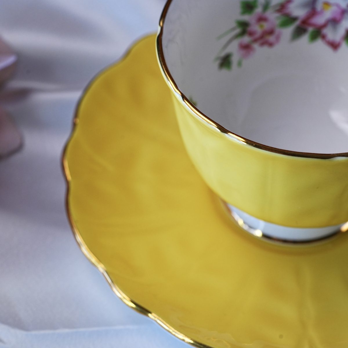 Vintage Aynsley Yellow Floral Teacup and Saucer photo 2