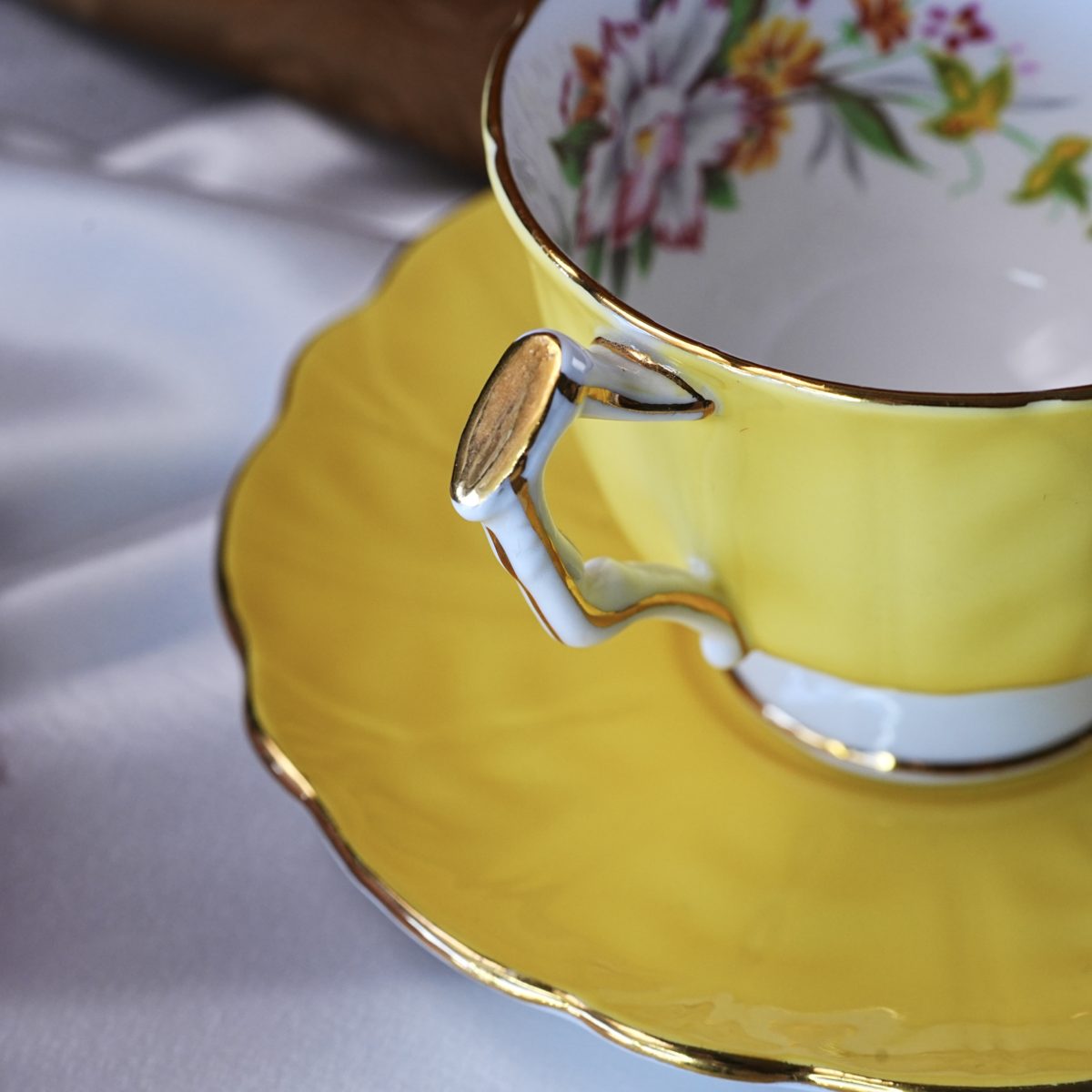 Vintage Aynsley Yellow Floral Teacup and Saucer photo 3