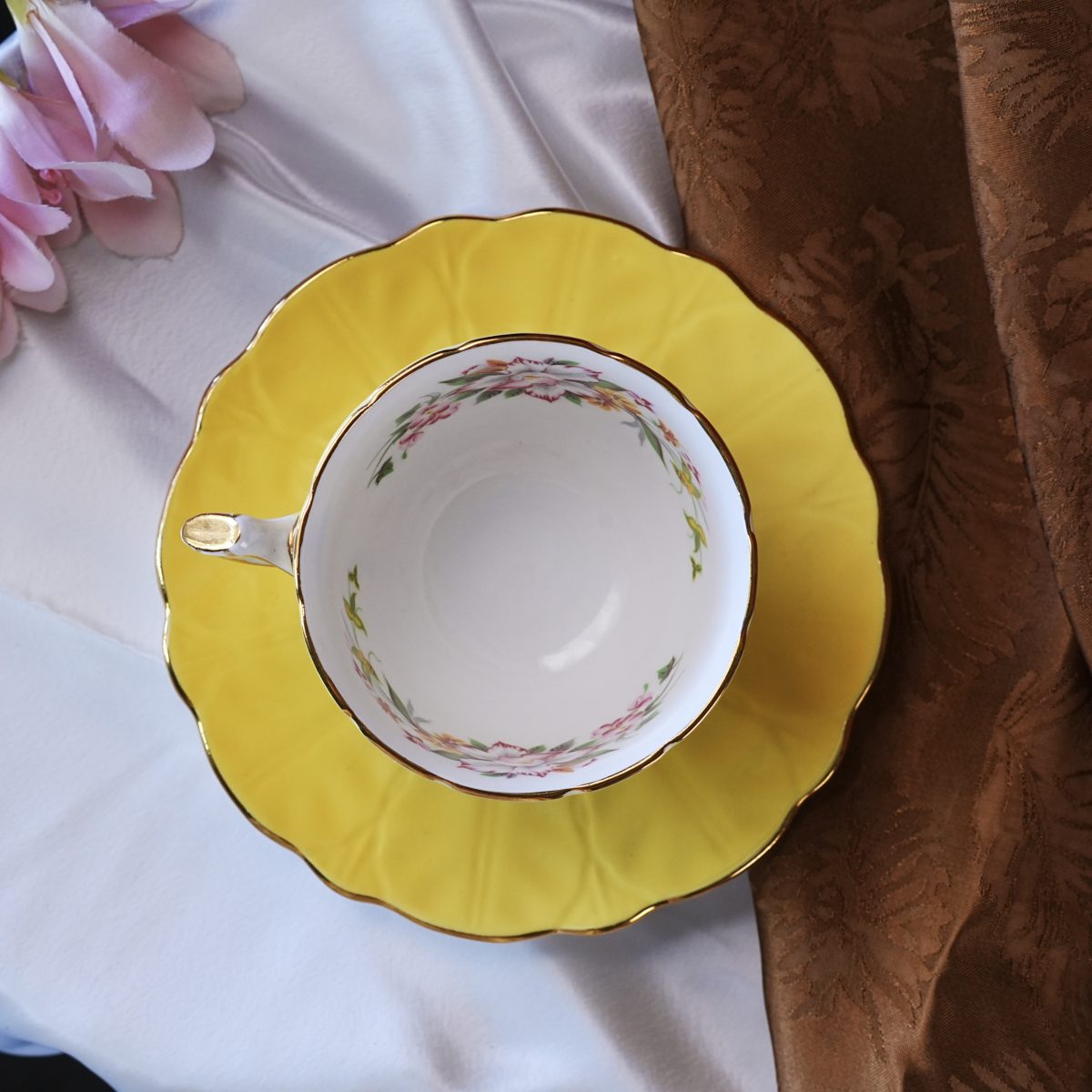 Vintage Aynsley Yellow Floral Teacup and Saucer photo 4