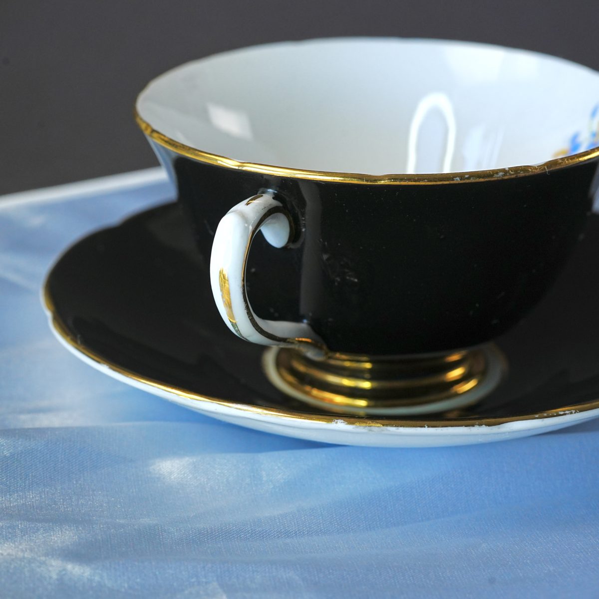 Black Bone China Floral Bouquet Interior Teacup photo 3