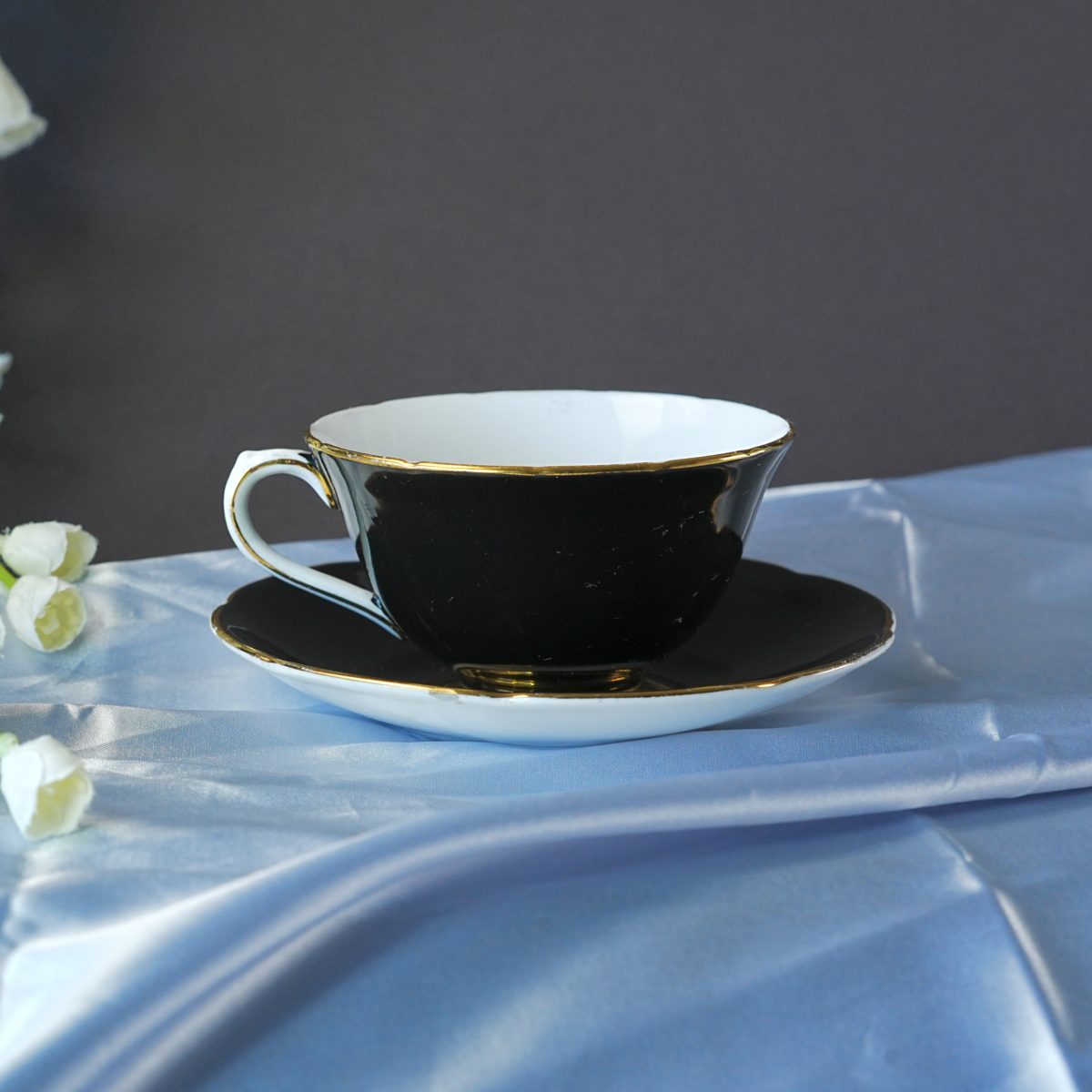 Black Bone China Floral Bouquet Interior Teacup photo 4