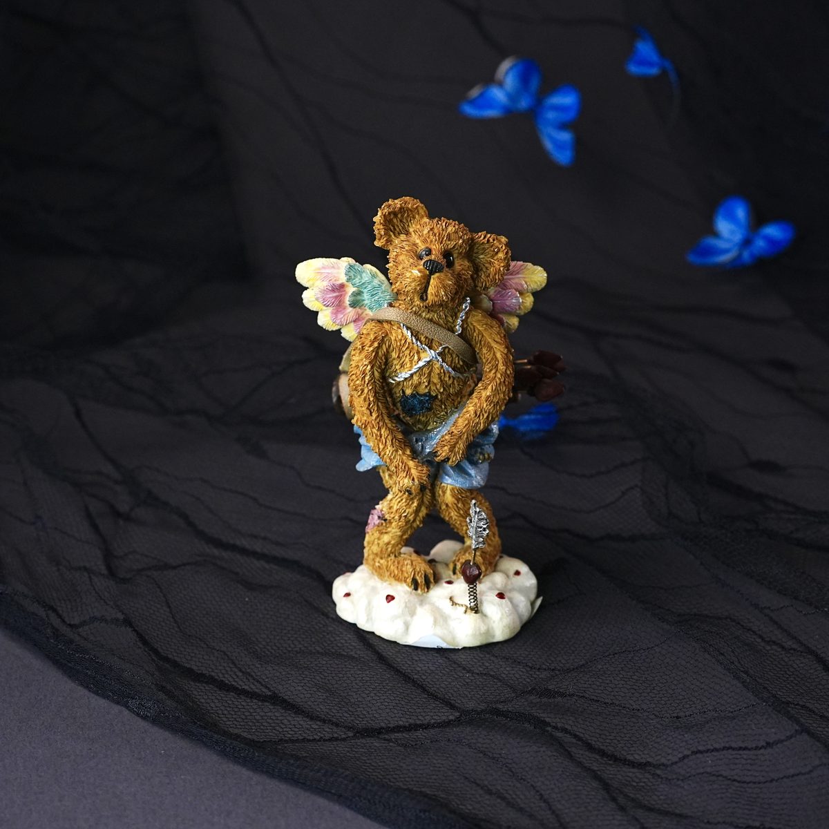 Vintage Boyds Bears Bearstone Valentino Slipshot Cupid Figurine – Aim Em High, Style 82006, Rainbow Wings, Resin Valentine, 2000
