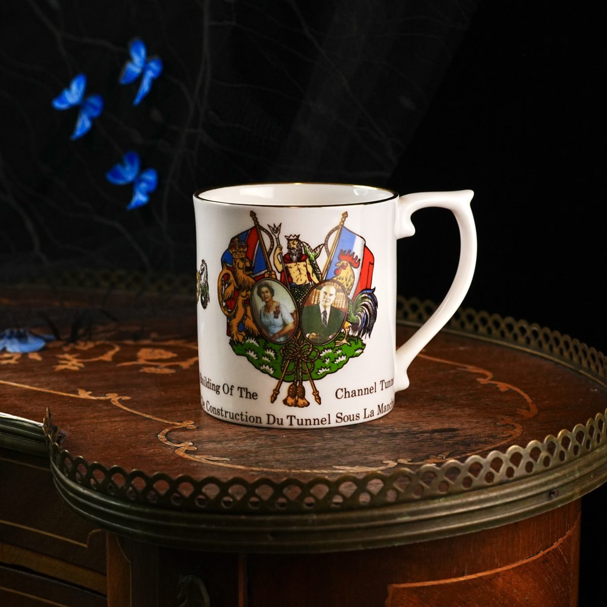 Vintage Channel Tunnel Mug – Numbered Limited Edition 204 of 1000, Queen Elizabeth II & Mitterrand, Bilingual Anglo French Bone China 1994