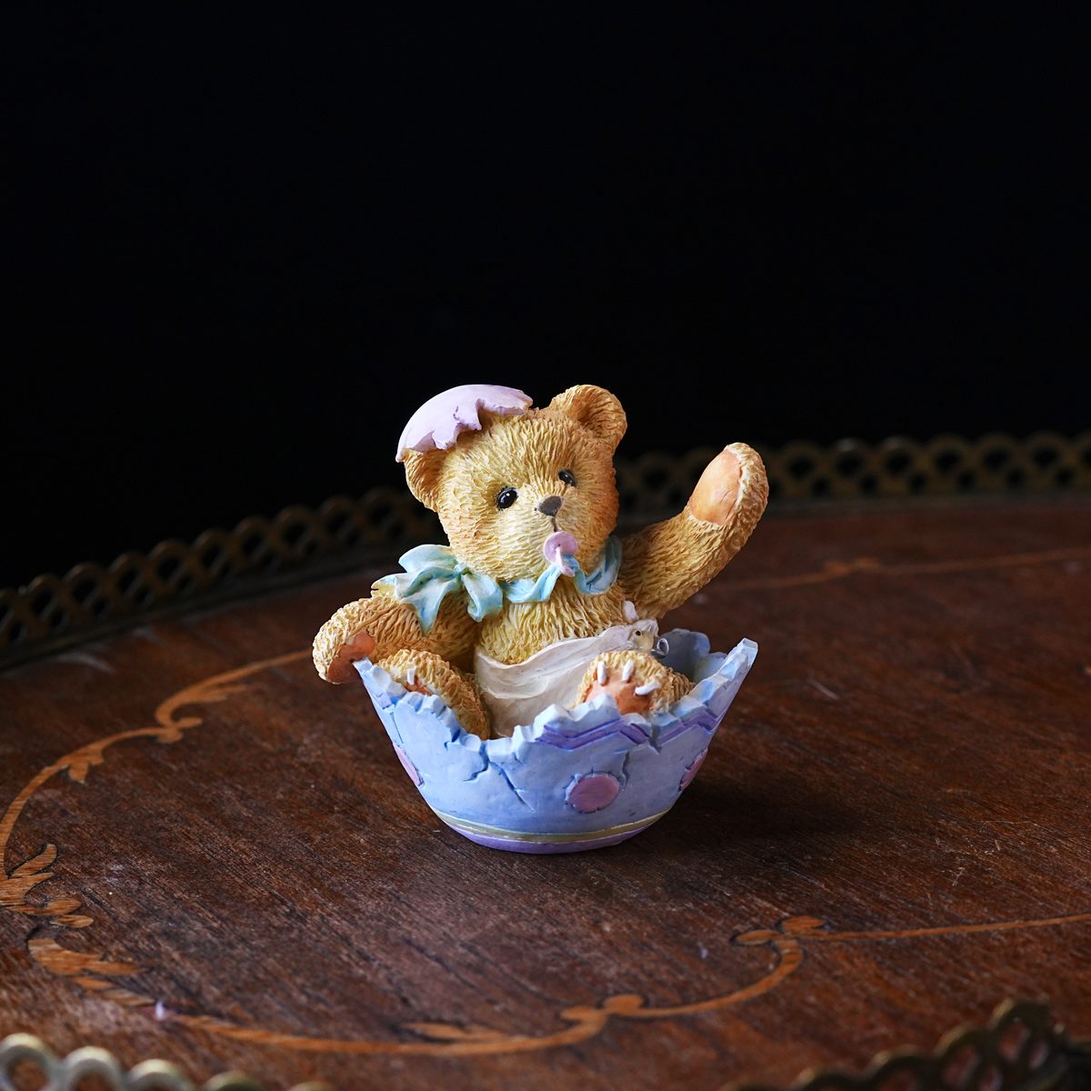 Vintage Cherished Teddies Bunny Just In Time For Spring – Easter Egg Bear Figurine, Enesco, Hand-Painted Resin, Retired Collectible 1990s