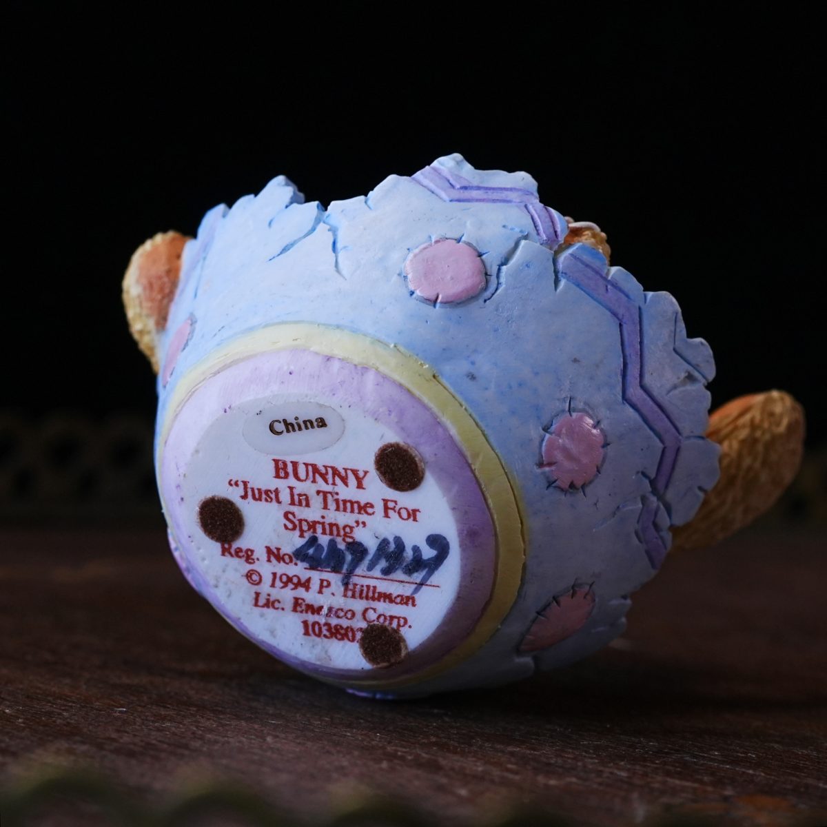 Maker's mark on the base of Vintage Cherished Teddies Bunny Just In Time For Spring