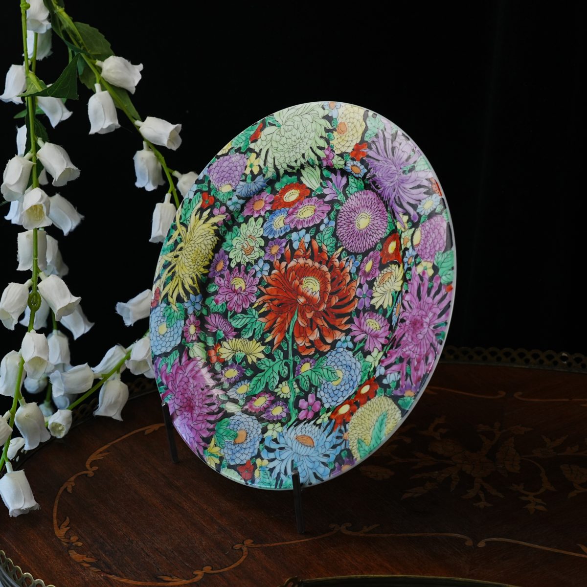 Antique Chinese Famille Rose Mille Fleurs Chrysanthemum Plate photo 2