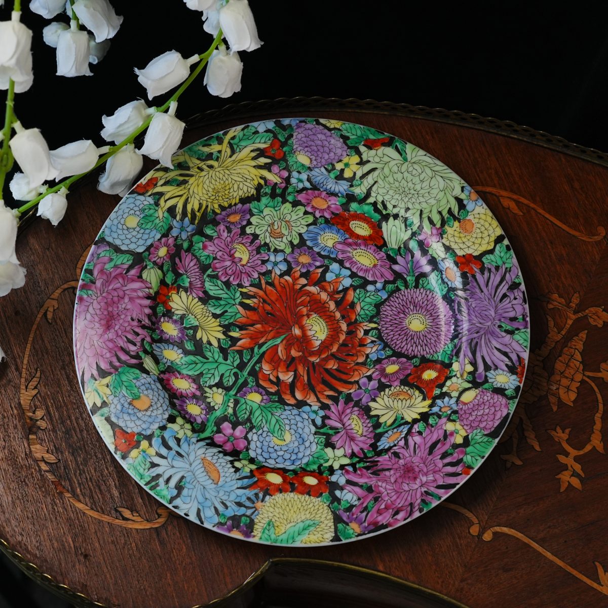 Antique Chinese Famille Rose Mille Fleurs Chrysanthemum Plate photo 5