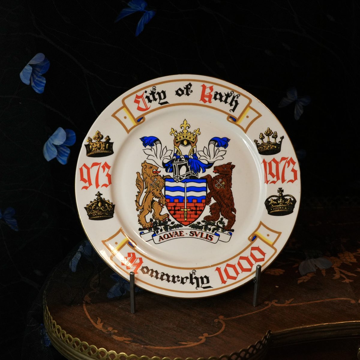 Vintage City Of Bath Monarchy 1000 Plate – King Edgar 973 Coronation Millennium, Civic Arms, St Dunstan Crest, Aquae Sulis, Washbourne 1973