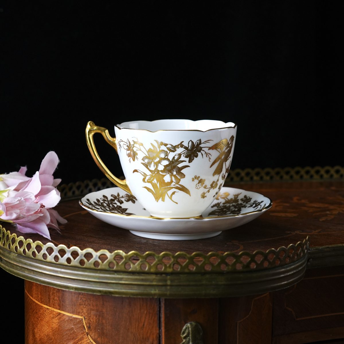 Vintage Coalport Cairo Gold Bird and Floral Teacup and Saucer photo 5