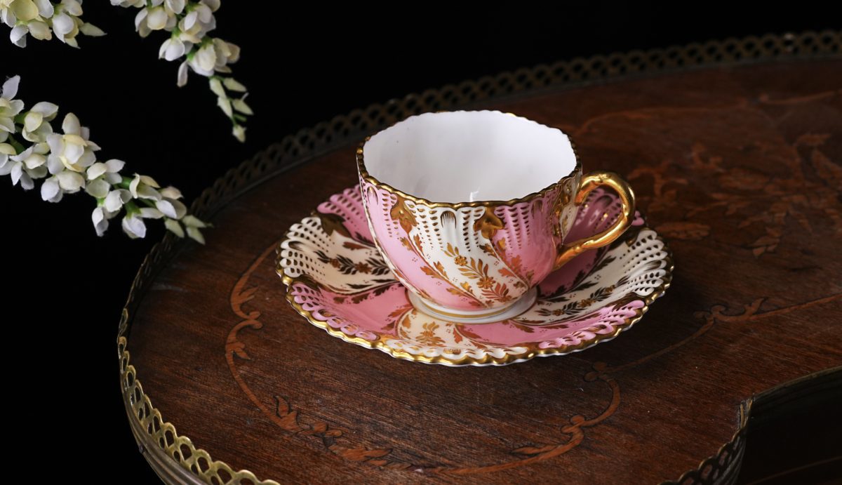 Vintage Coalport Pink & Gold Jewelled Cabinet Cup and Saucer photo 2