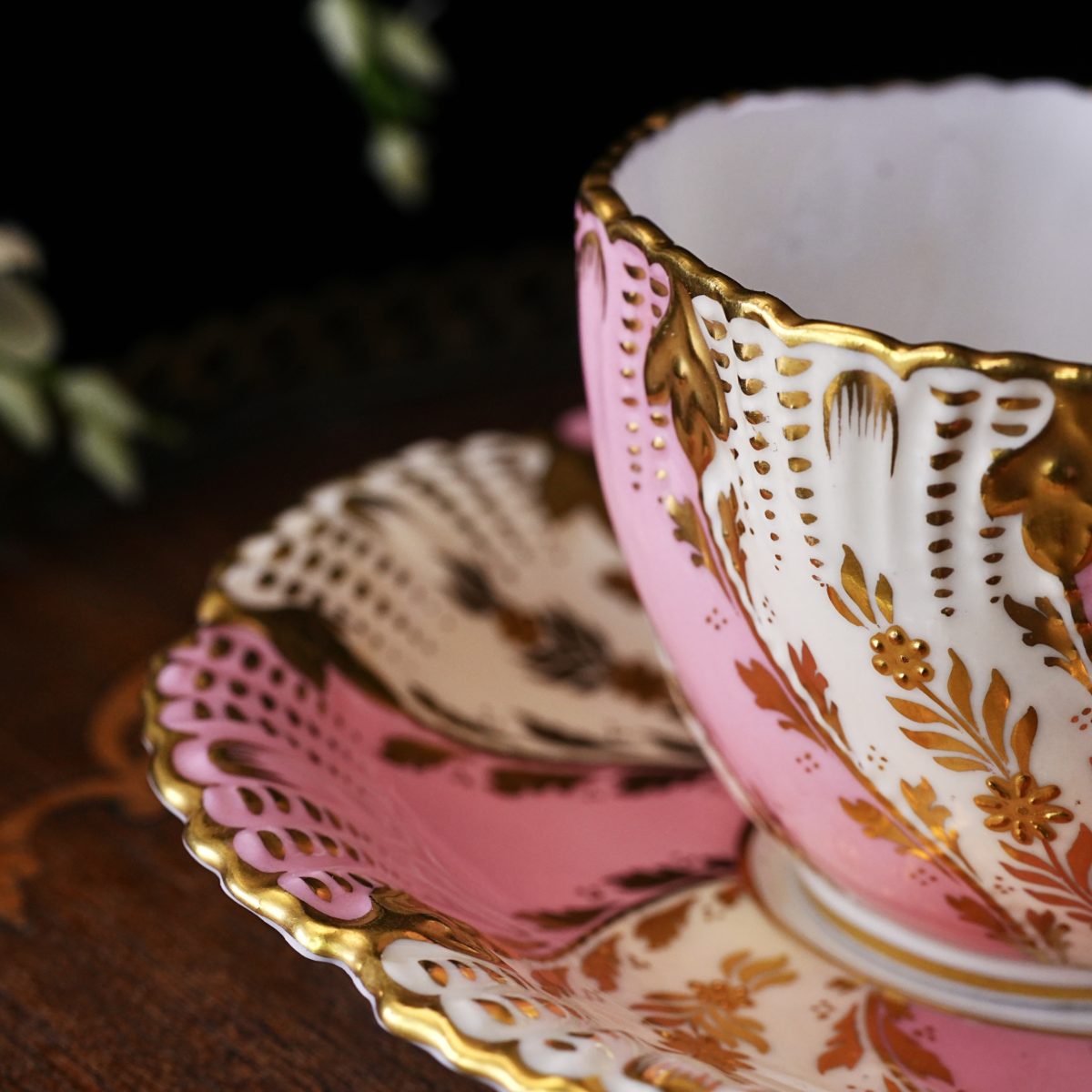 Vintage Coalport Pink & Gold Jewelled Cabinet Cup and Saucer photo 3