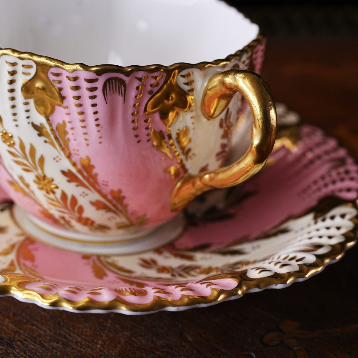 Vintage Coalport Pink & Gold Jewelled Cabinet Cup and Saucer photo 4