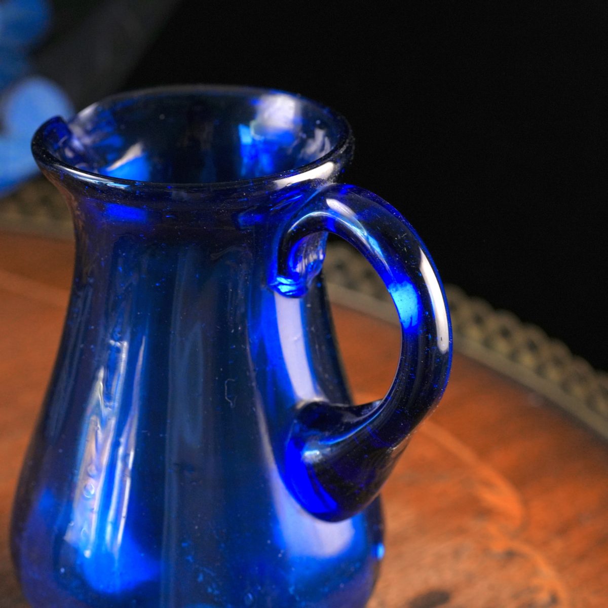 Antique Hand Blown Cobalt Blue Glass Cream Jug photo 2