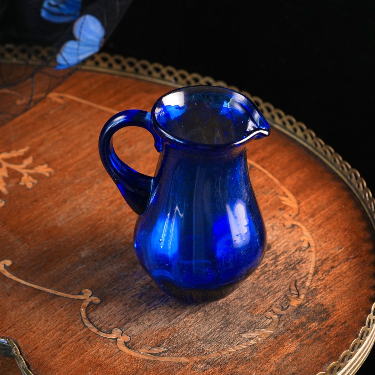 Antique Hand Blown Cobalt Blue Glass Cream Jug photo 4