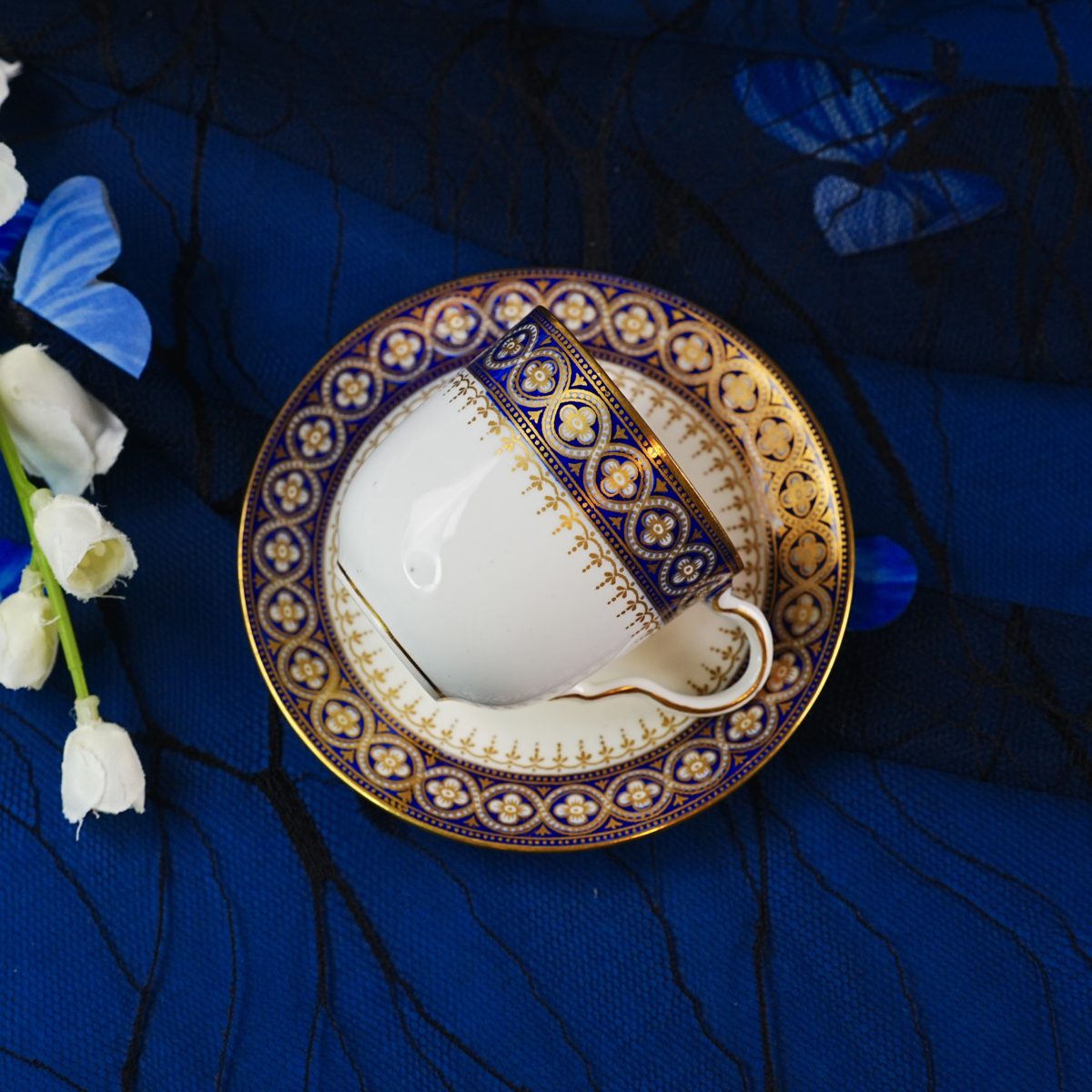 Vintage English Cobalt Blue & Gold Demitasse Cup & Saucer photo 5