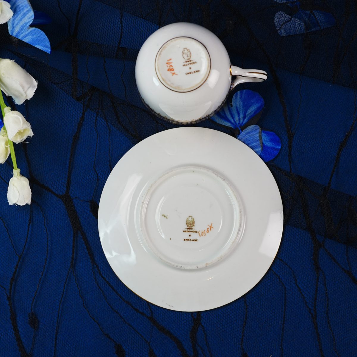 Maker's mark on the base of Vintage English Cobalt Blue & Gold Demitasse Cup & Saucer