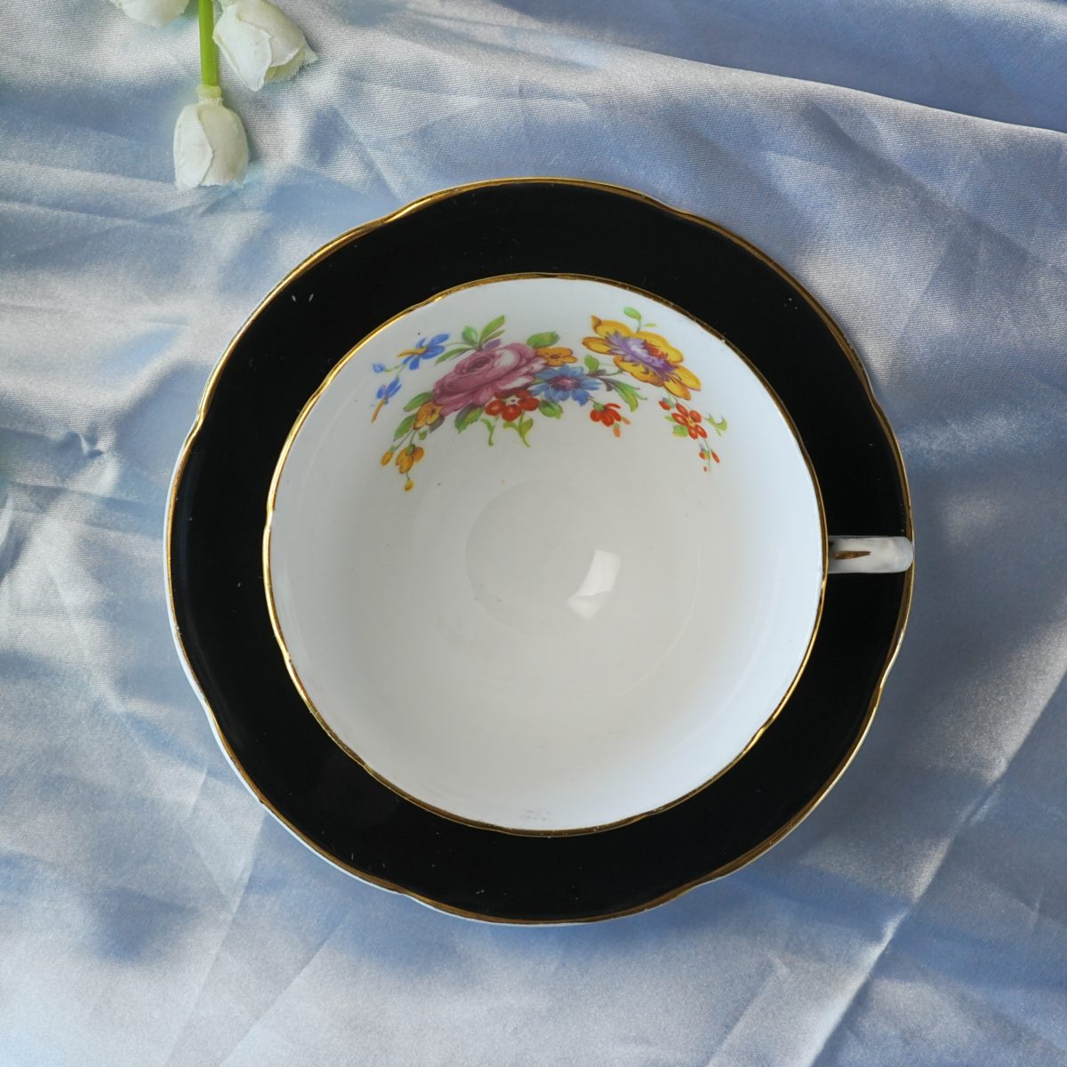 Vintage Collingwood Black Bone China Teacup & Saucer photo 5