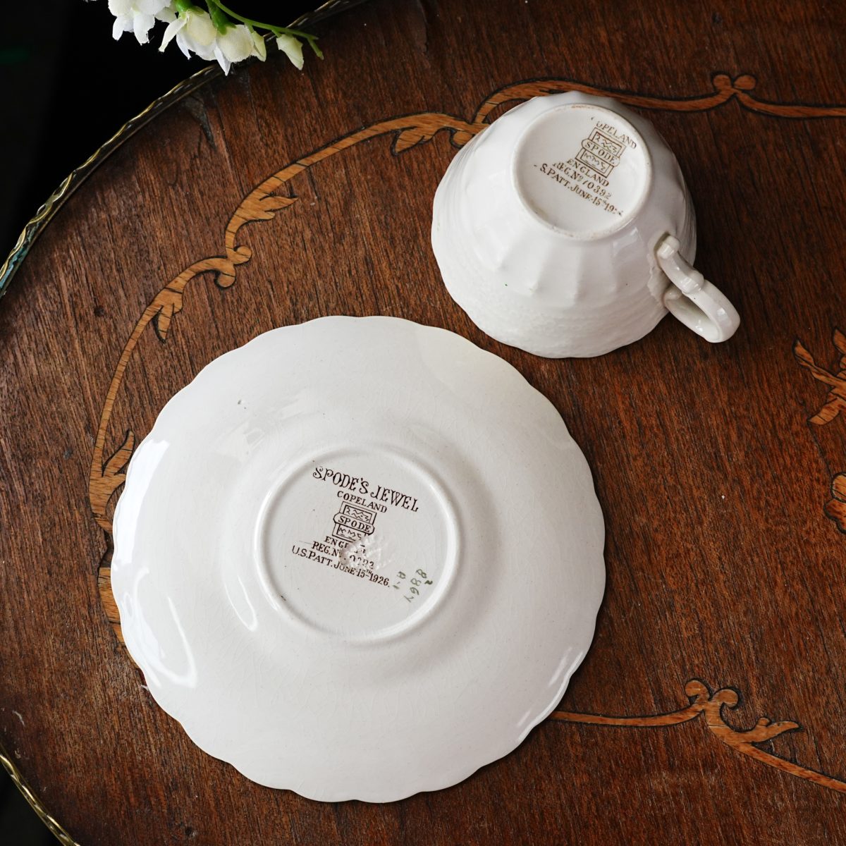 Maker's mark on the base of Vintage Copeland Spode Jewel Teacup and Saucer