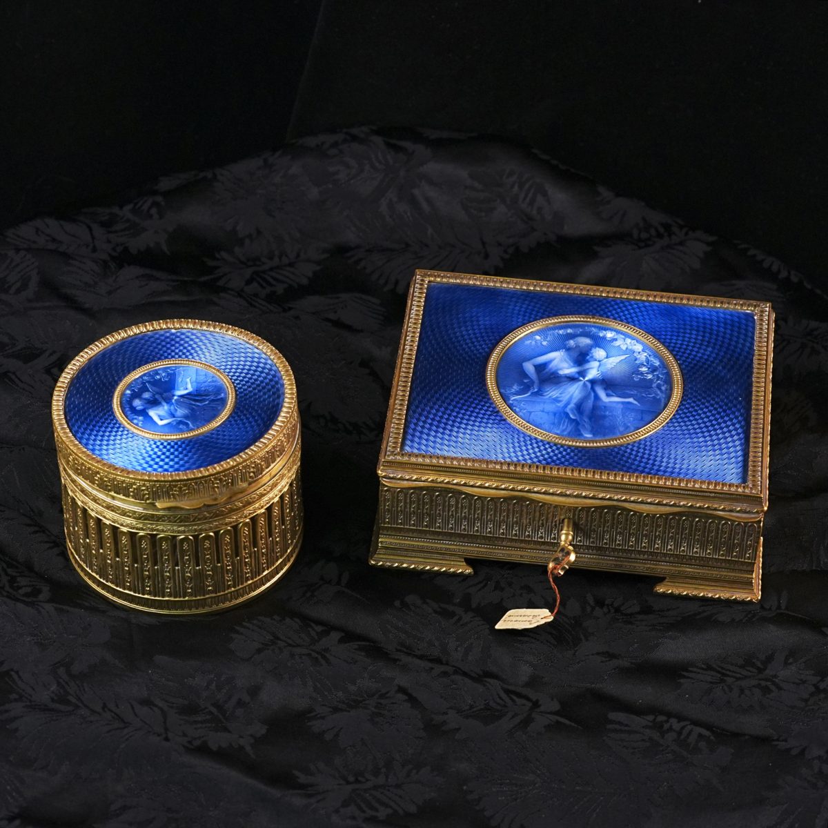 Antique French Guilloché Enamel Ormolu Vanity Set photo 5