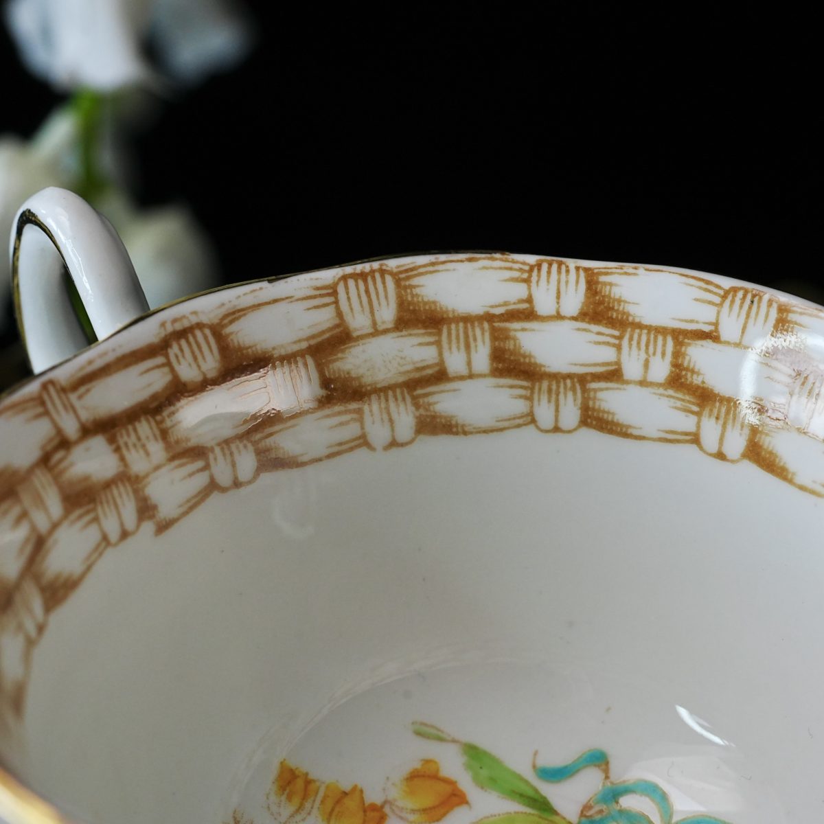 Gold Basket Weave Border Floral Bouquet Teacup photo 5