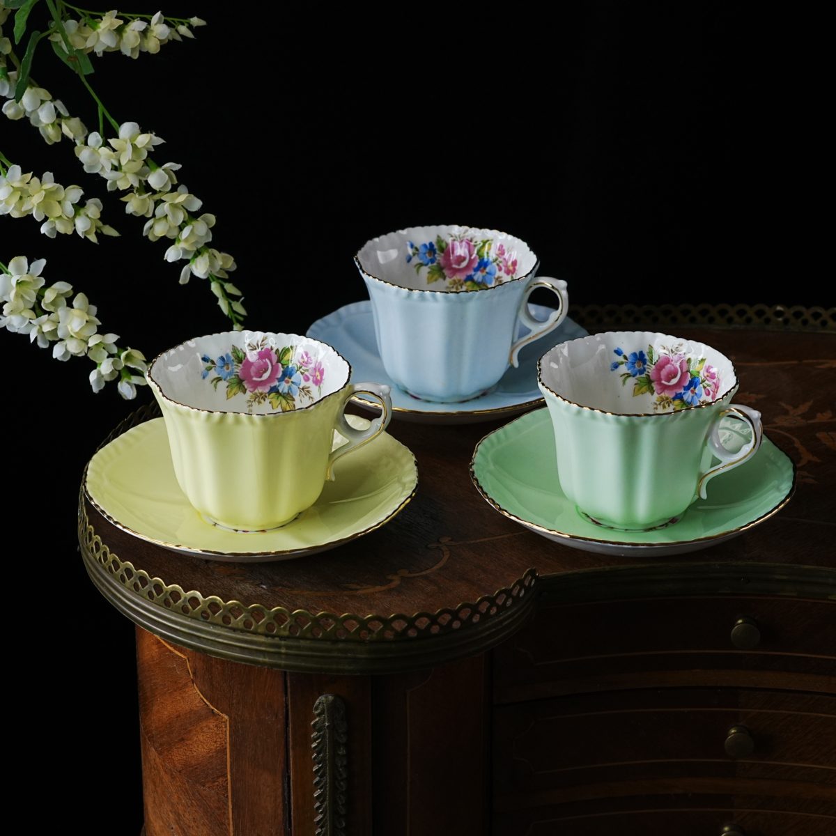 Vintage Grafton China Pastel Fluted Teacup and Saucer photo 2