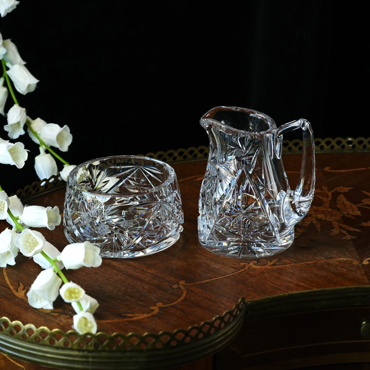 Vintage Hand Cut Lead Crystal Creamer And Sugar Bowl Set photo 2