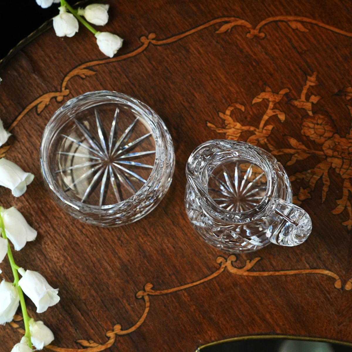 Vintage Hand Cut Lead Crystal Creamer And Sugar Bowl Set photo 3