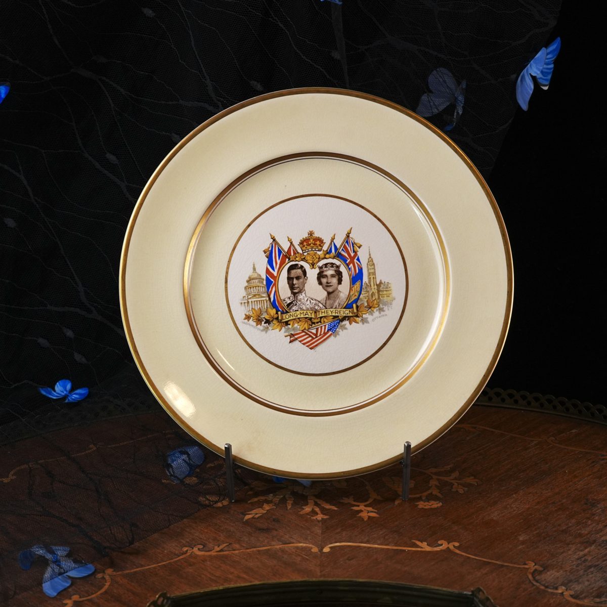 Vintage Royal Visit Commemorative Plate King George VI Queen Elizabeth to Canada & USA – Johnson Bros Pareek, Long May They Reign 1939