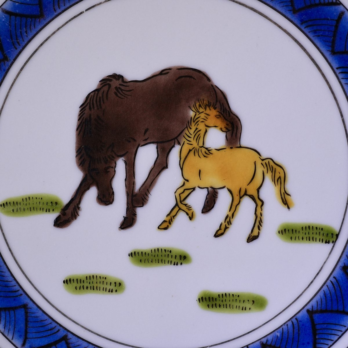 Kutani Hand-Painted Mare & Foal Wall Plate photo 2