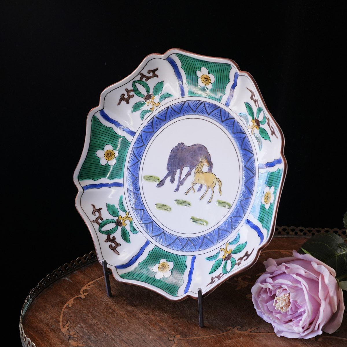 Kutani Hand-Painted Mare & Foal Wall Plate photo 3