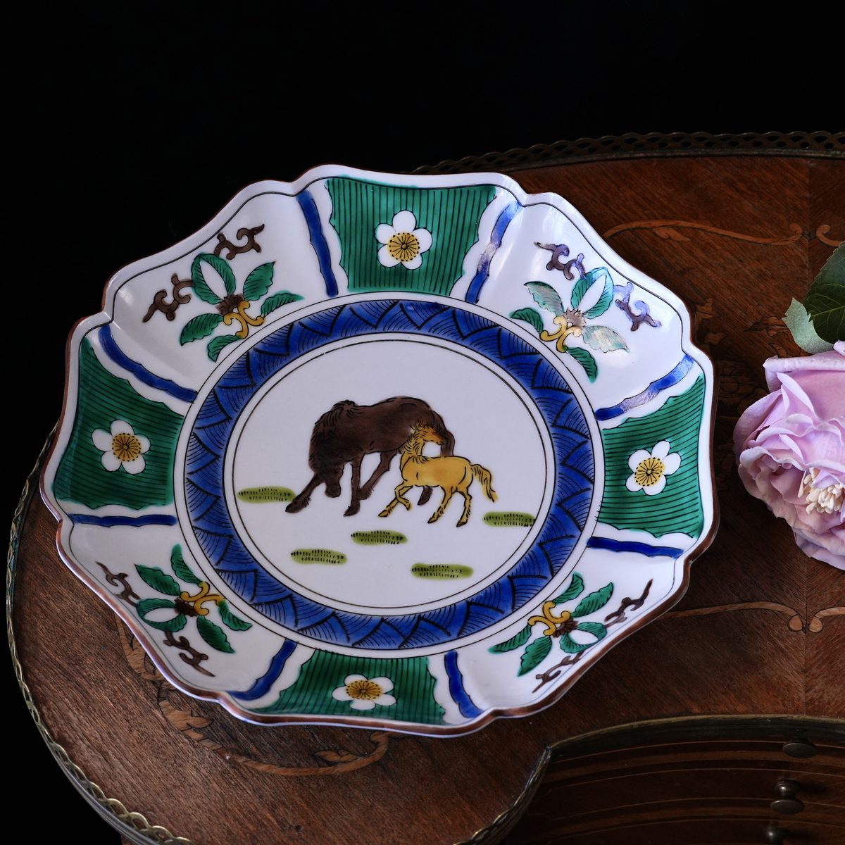 Kutani Hand-Painted Mare & Foal Wall Plate photo 5
