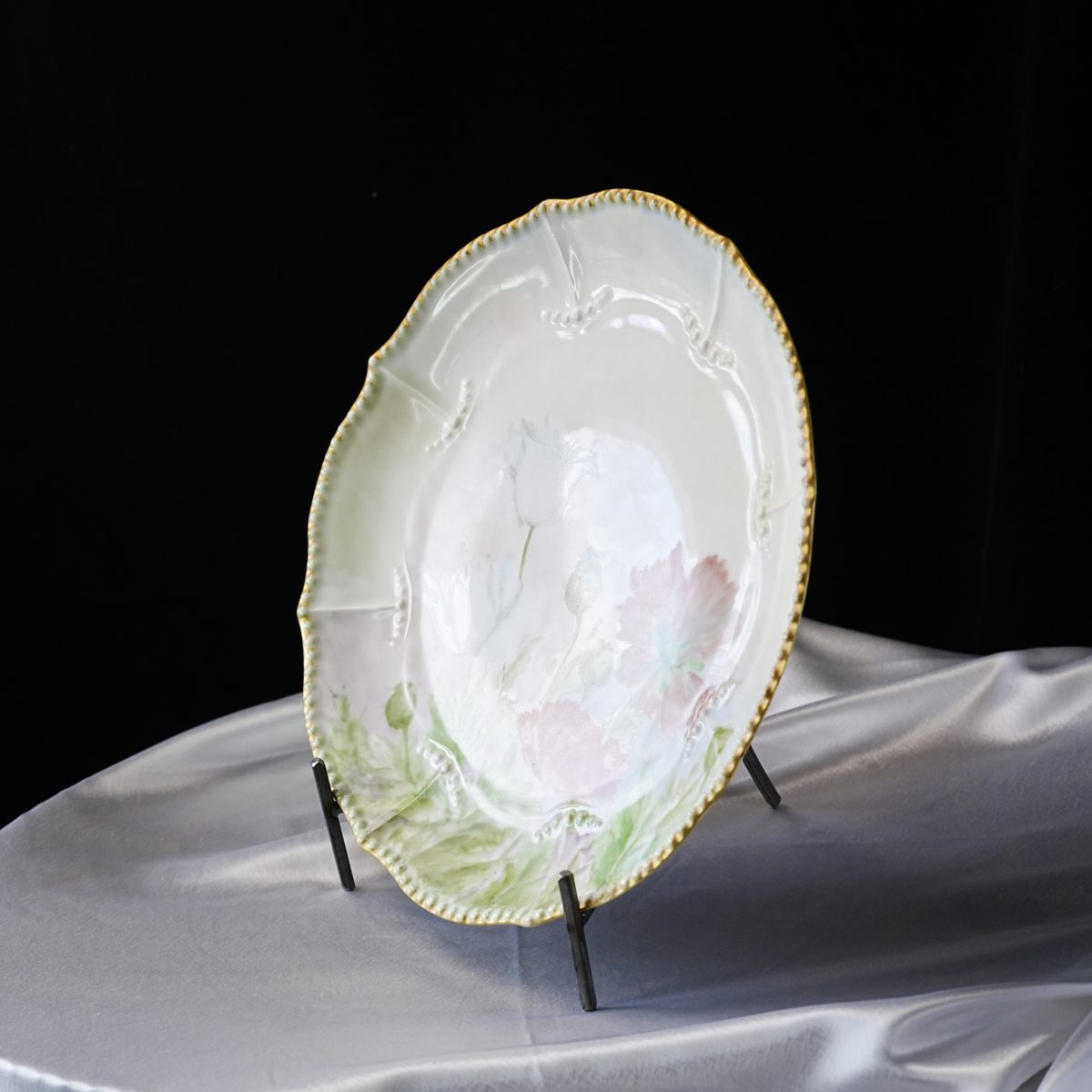 Antique 1899 Limoges Hand-Painted Poppy Plate photo 4