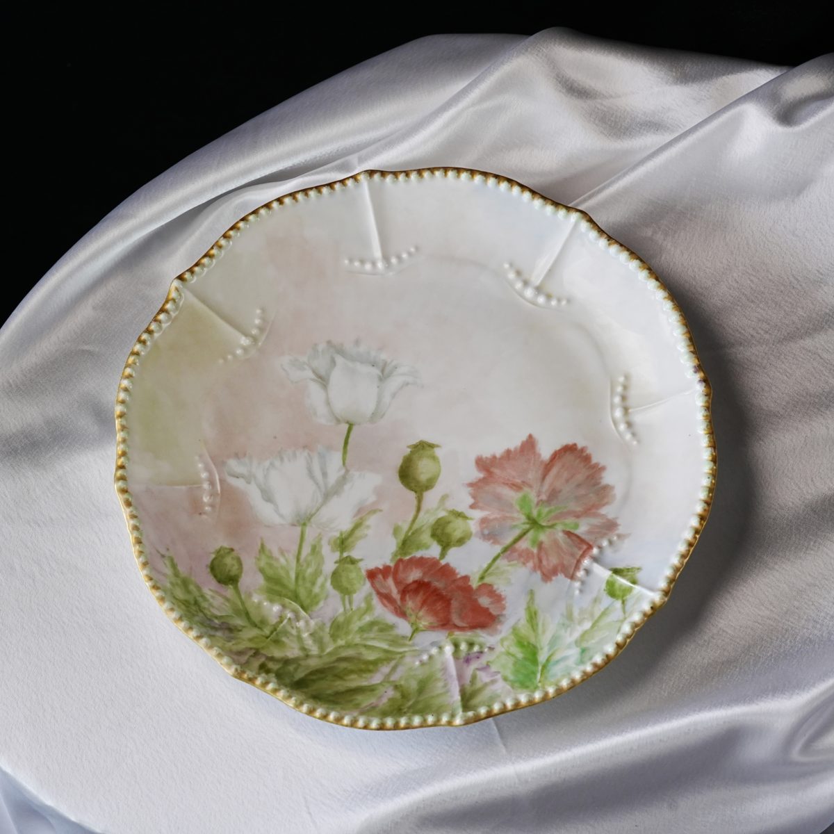 Antique 1899 Limoges Hand-Painted Poppy Plate photo 5