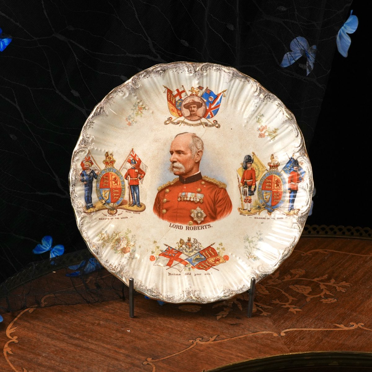 Antique Lord Roberts Boer War Plate – Pre 1901 Soldiers of the Queen, Baden Powell Mafeking Roundel, Victorian Military Patriotic Ware 1900